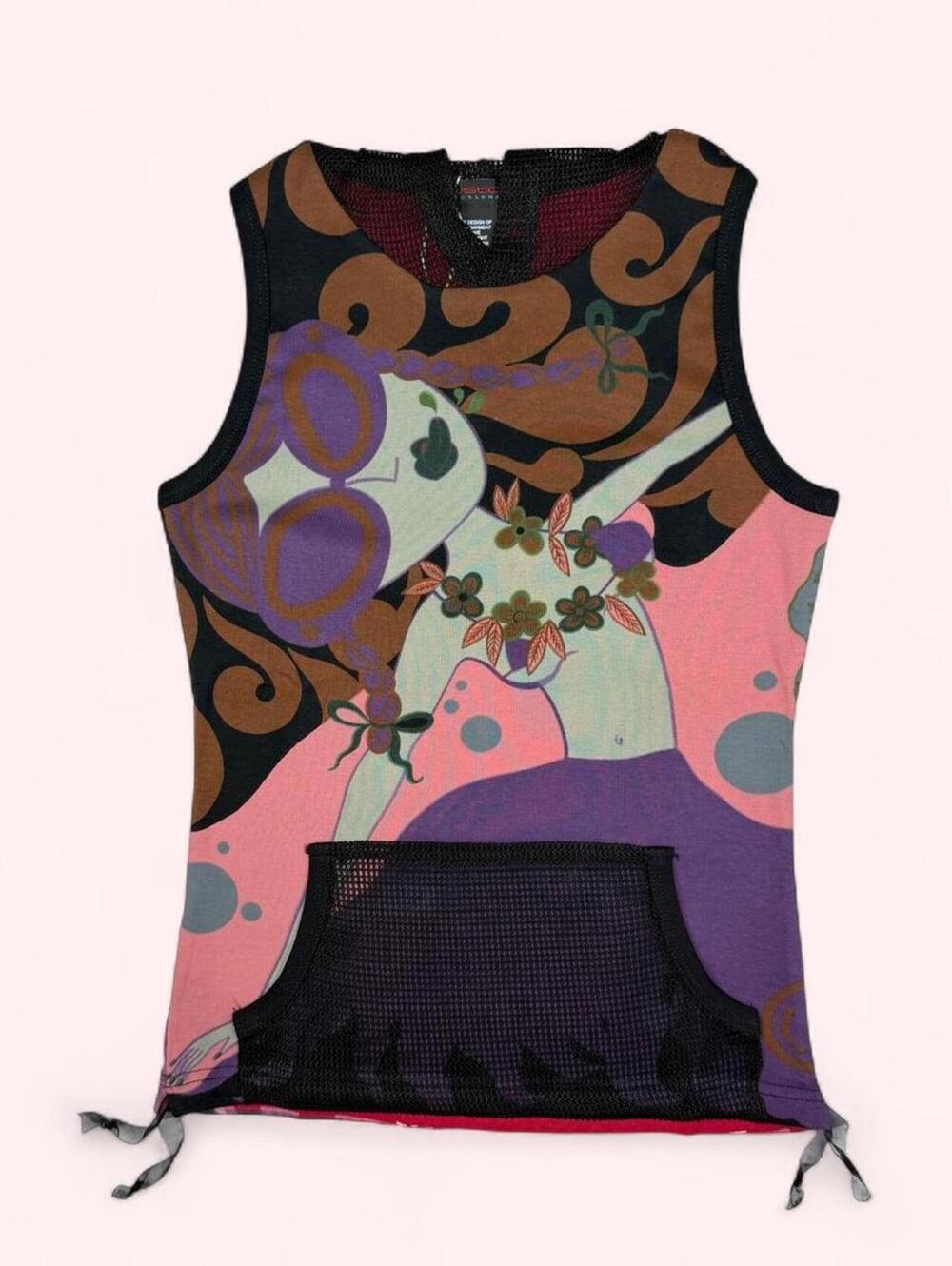 Deadstock Custo Barcelona Y2K Mesh Tank Top with Hoodie